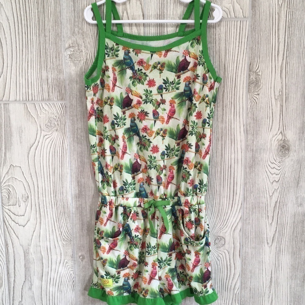 American Girl Lea Clark Rainforest Dreams Parrot Romper Girls Medium Green Pink